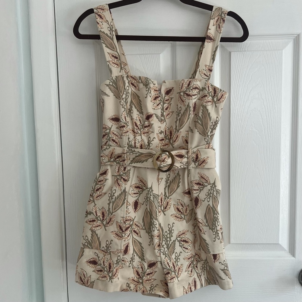 Intermix Stefania Belted Twill Romper Beige, Green, Brown  Paisleys Sz 4…